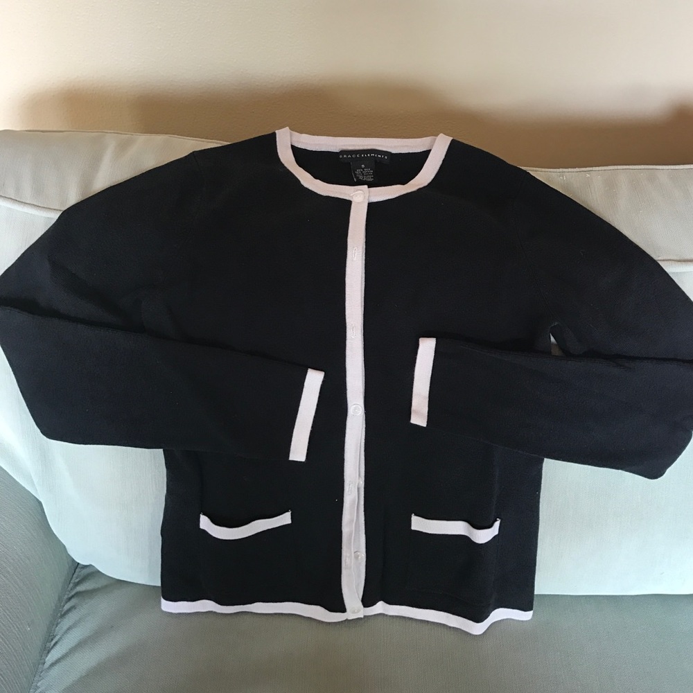 Black with white trim cardigan
