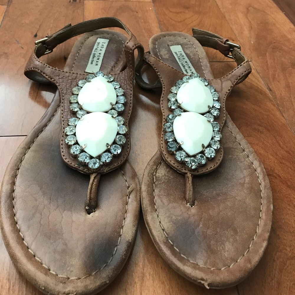Zara open-toed strap sandals stones crystal detail