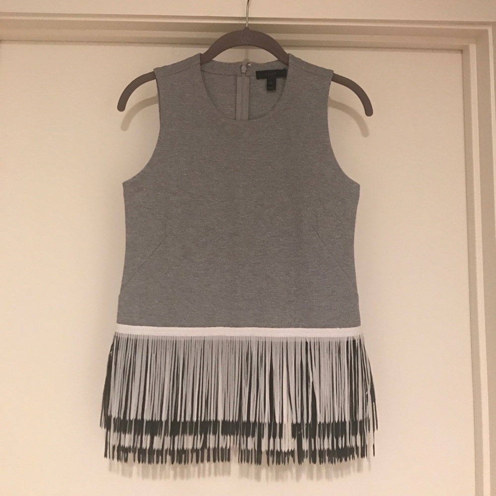 J. Crew grey fringe top