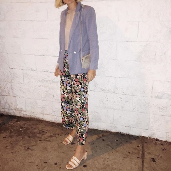 Zara Pants - Zara floral wide leg crop pants