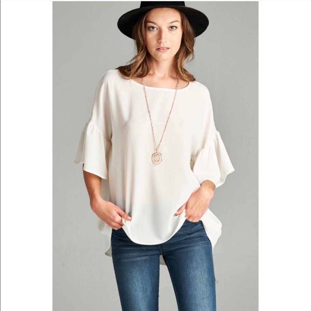 Bell Sleeve Top-BLUE - Picture 3 of 6
