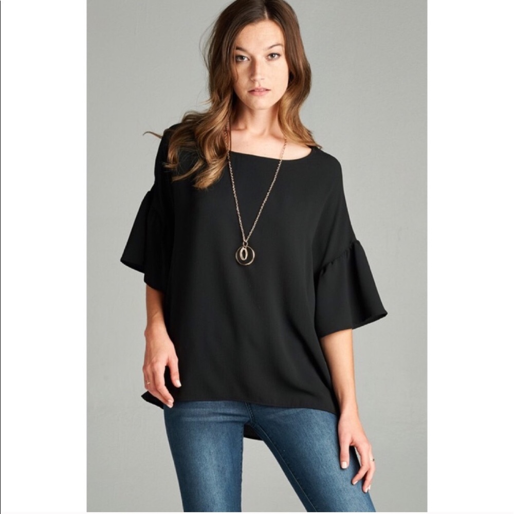 Bell Sleeve Top-BLUE - Picture 4 of 6