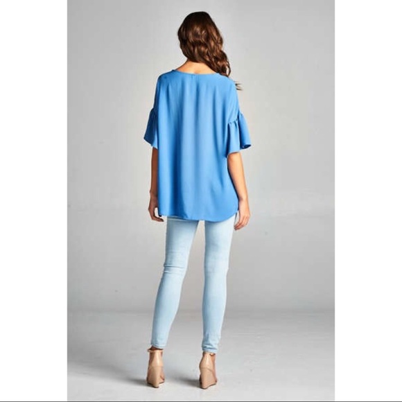 Bell Sleeve Top-BLUE - Picture 2 of 6