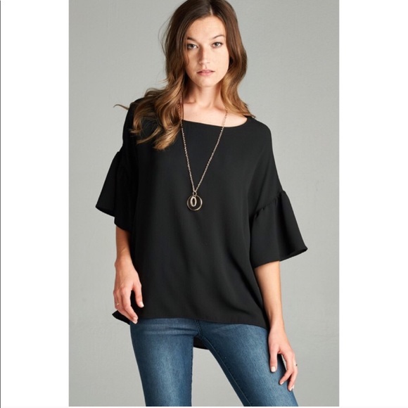 Bell Sleeve Top-BLUE - Picture 4 of 6