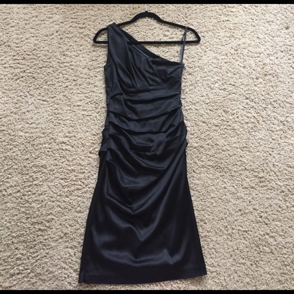 Beautiful off shoulder black satin midi dress