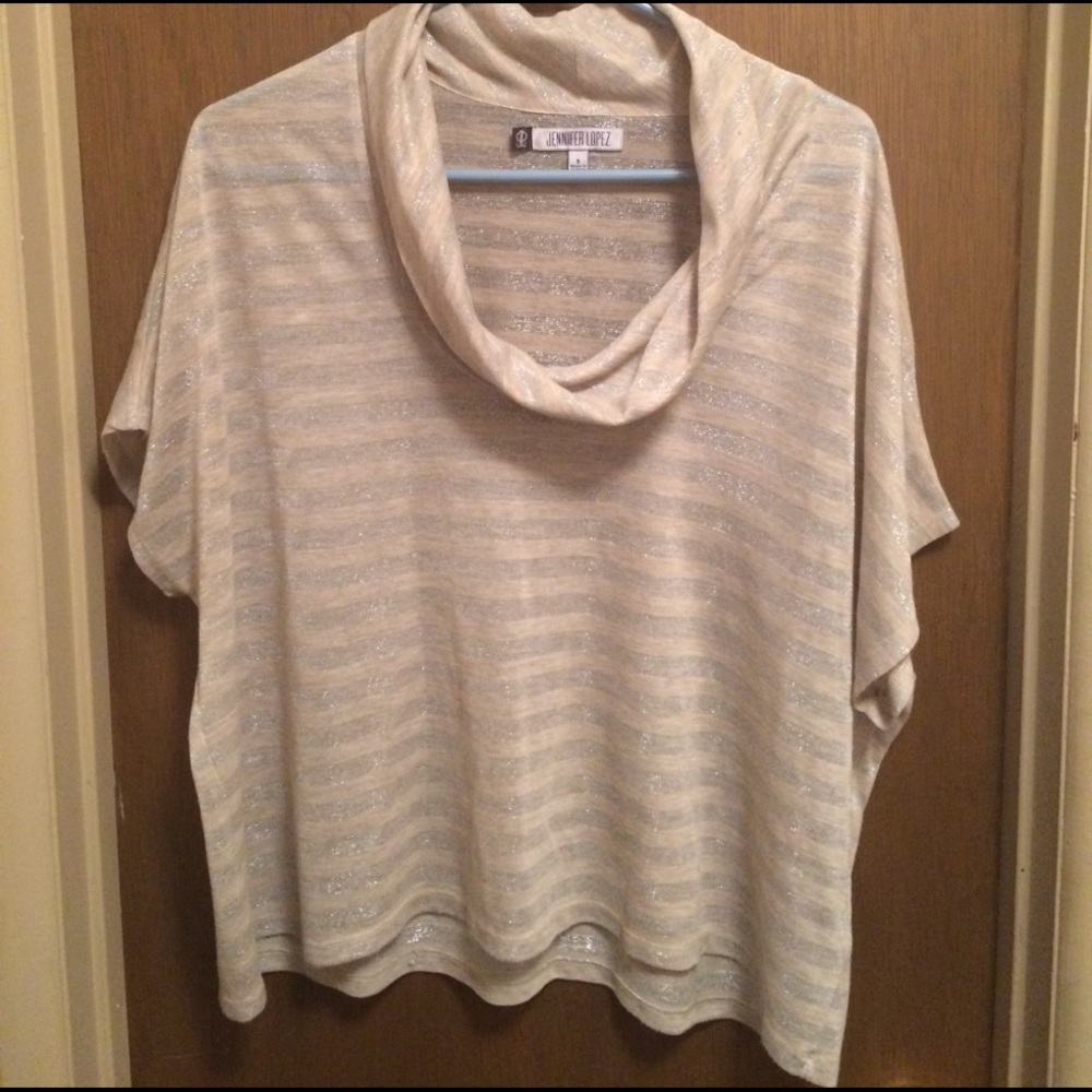 Jennifer Lopez cowl shimmer shirt