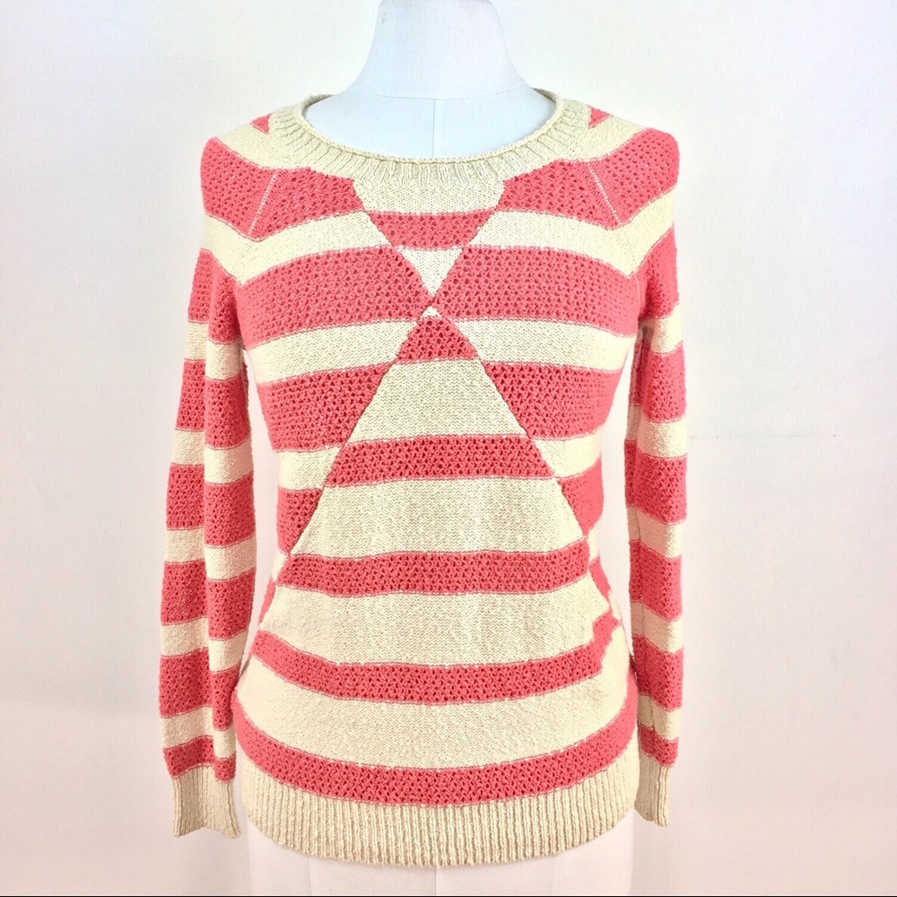 Pink and white striped sweater with X design