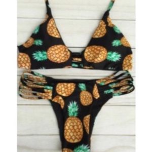 Pineapple print cami hollow back bikini set