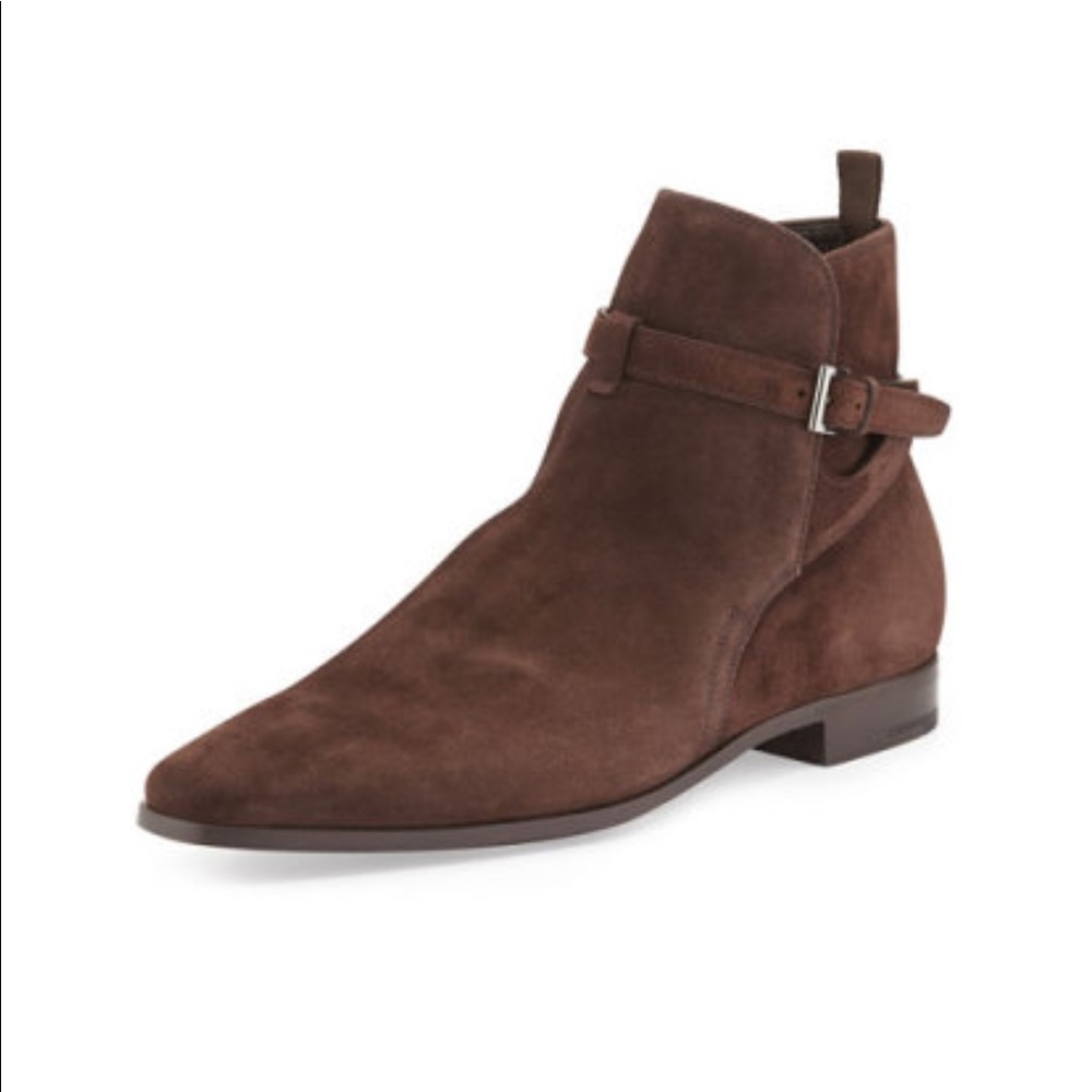🇮🇹 Prada suede short buckled wrap boot.