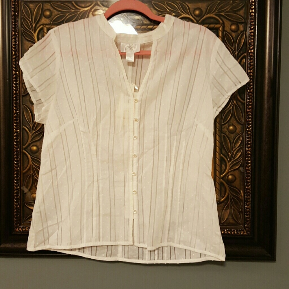 Ann Taylor LOFT  14 P blouse white, pearl NWT