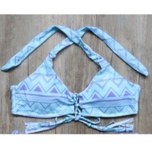 Geometric halter lace up top
