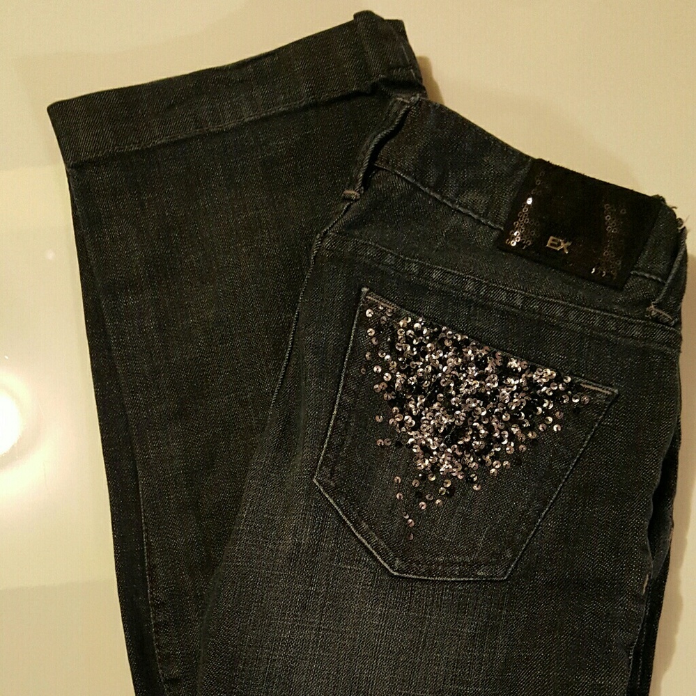 Express Black Sequin Denim Jeans Size 4
