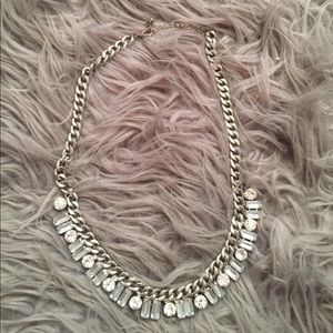 Adjustable silver necklace with clear stones