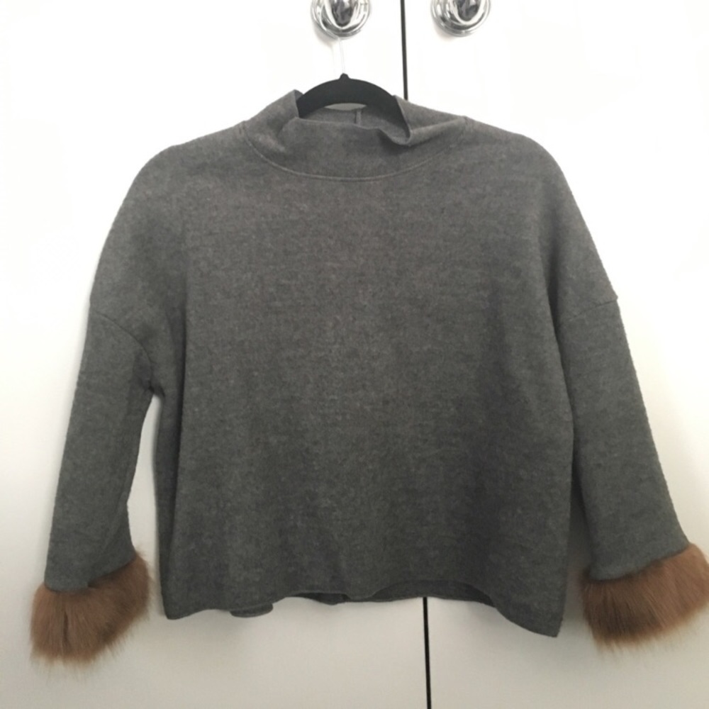 NWT. Zara top with chic faux fur sleeves