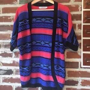 Cotton Emporium Coral Blue Black Kimono Sweater