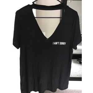 Deep V neck choker cut out tee