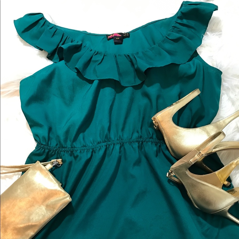 Dark teal ruffle top