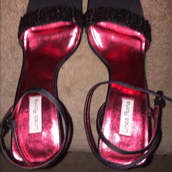 NIB Black beaded formal strappy black red heels 9 - Picture 3 of 5