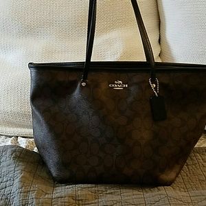Large Coach City Tote brown & black leather