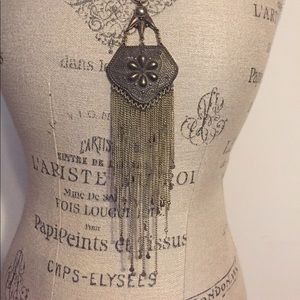 Long brass, bohemian style necklace