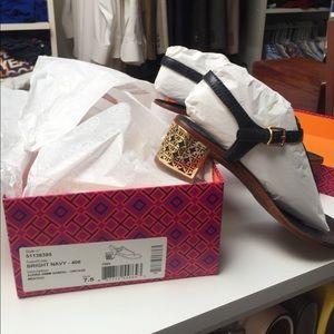 Tory Burch Navy Audra Sandals