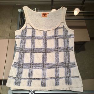 Tory Burch Linen Beaded Tank, XS