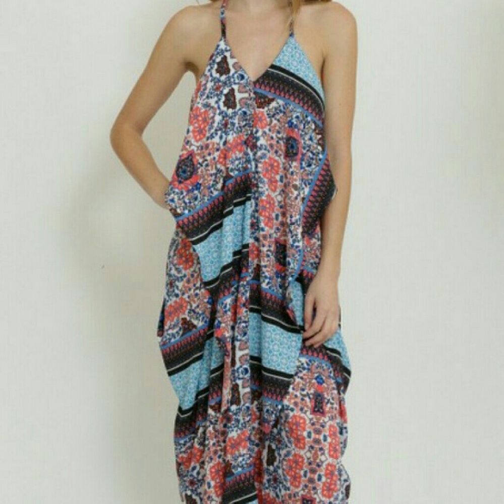 -NWT Women's Blue Pattern Maxi Dress