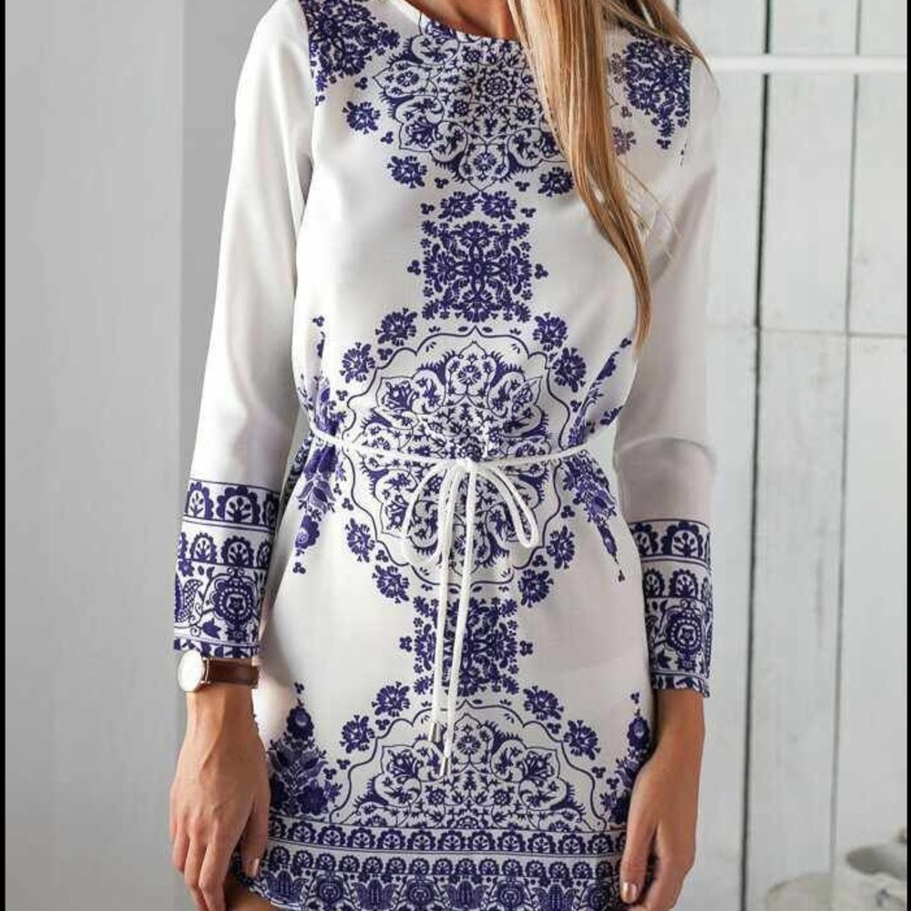 White and blue mini dress DRC108 - Picture 2 of 4