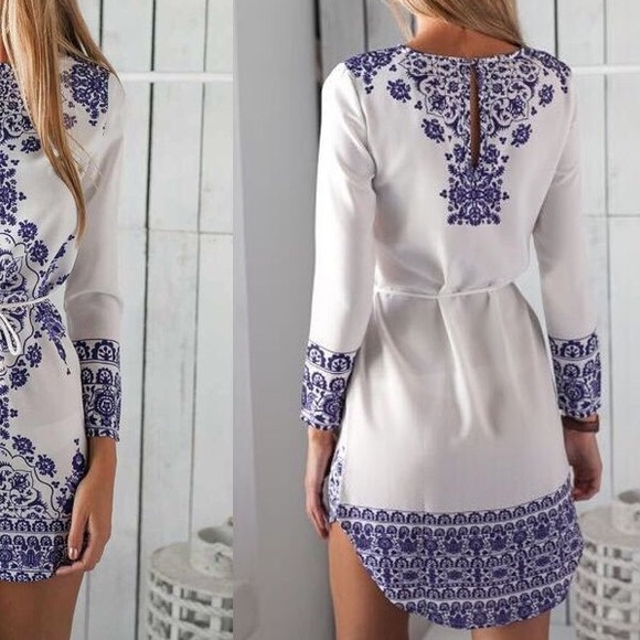 White and blue mini dress DRC108 - Picture 3 of 4