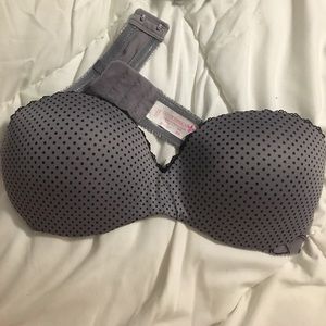 Strapless gray polka dot bra