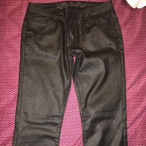 Black faux leather skinny pants