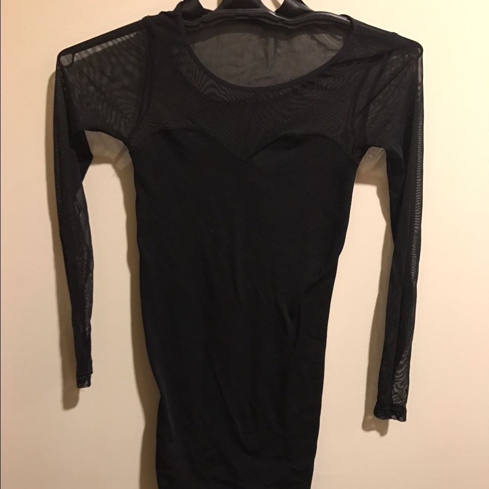 Black tight bodycon dress mesh black long sleeves