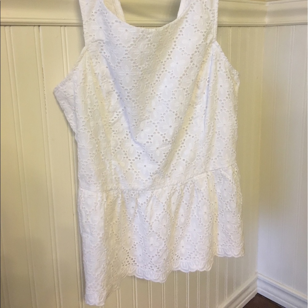 White Lilly Peplum white eyelet top EUC!