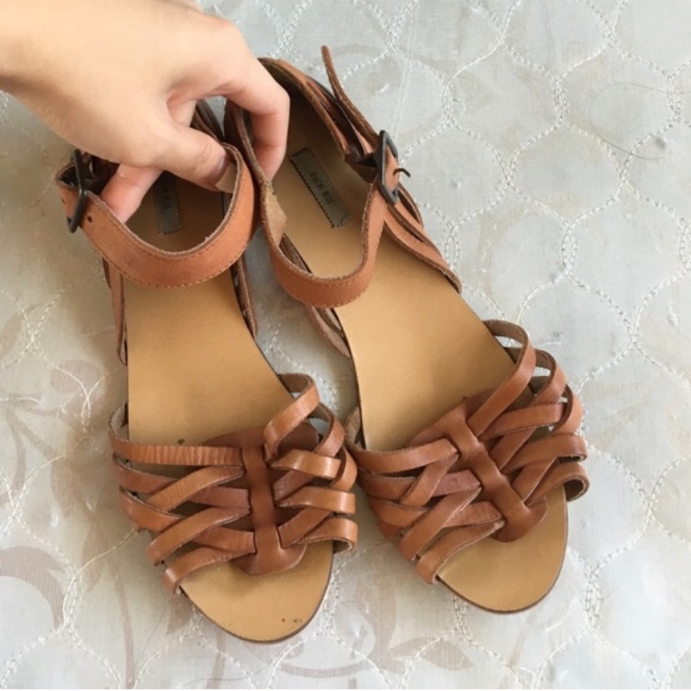 Urban outfitters leather caged brown sandals