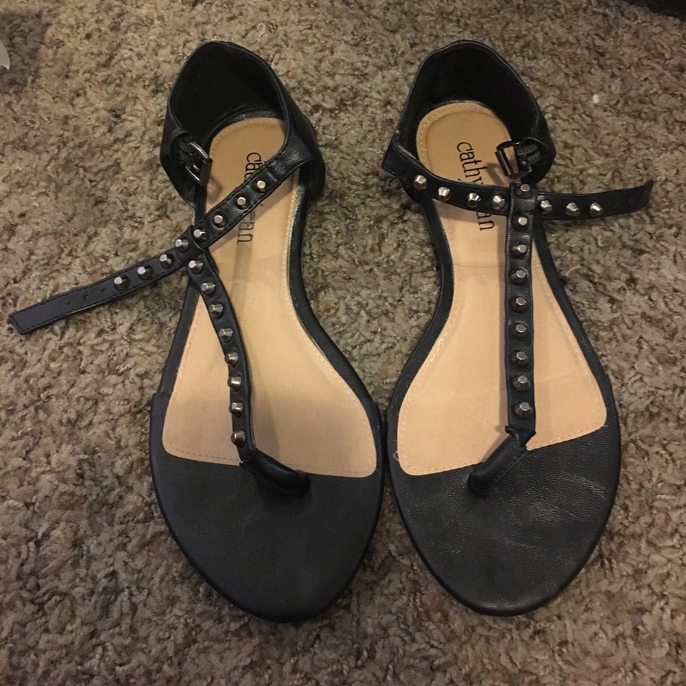 cathy jean studded black t strap sandals