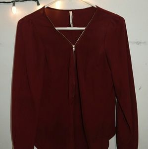 Burgundy zip up blouse