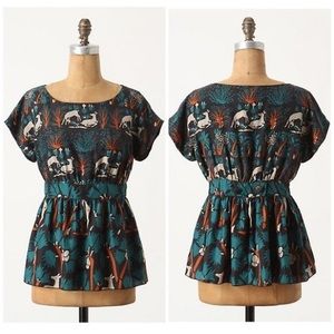 Anna Sui Anthropologie deer silk blouse sz 2