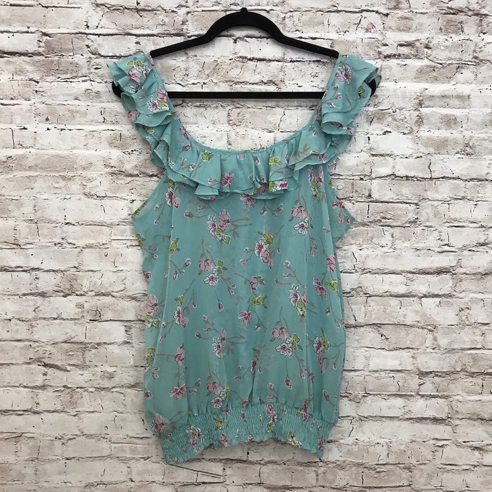 Twentyone Forever21 Mint Floral Blouse Sz Medium - Picture 2 of 8