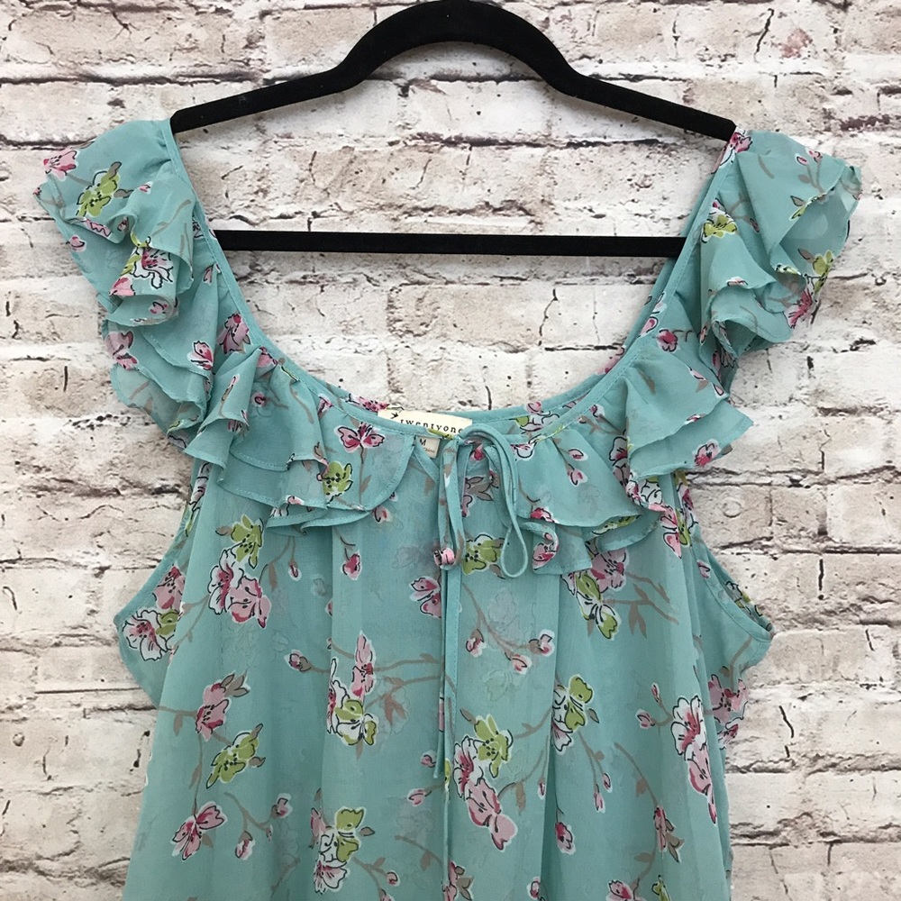 Twentyone Forever21 Mint Floral Blouse Sz Medium - Picture 3 of 8