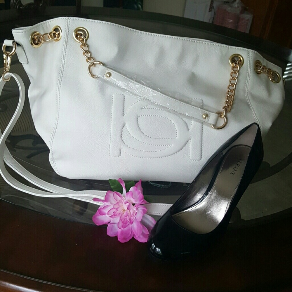 White with gold accents Bebe bag