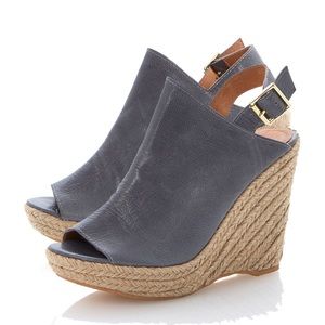 Steve Madden Blue Corizon High Vamp Peeptoe Wedges