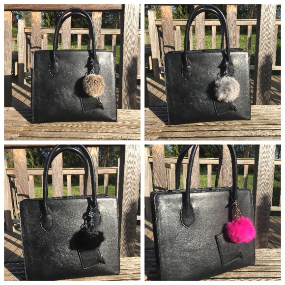 🌸5/$25🌸 Gray Pom Pom Handbag Purse Keychain NEW - Picture 3 of 5