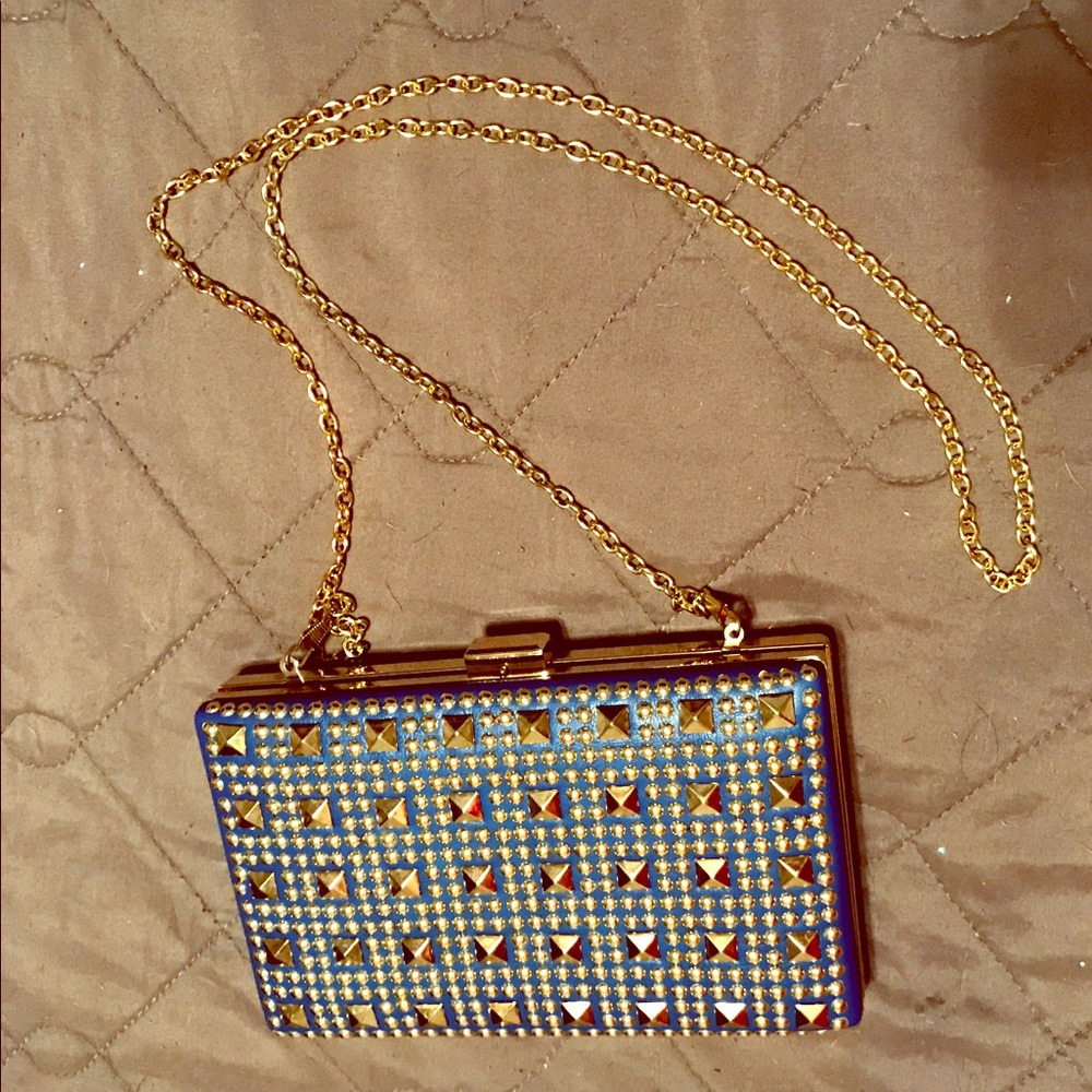 MMS blue and gold stud clutch
