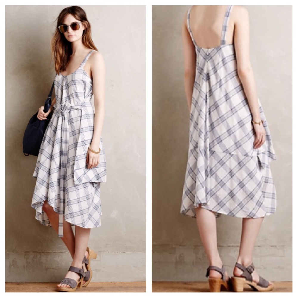 anthropologie Belmar Dress plaid - blue white cream - holding horses