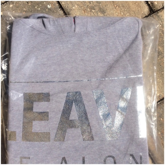 Sweatshirt Top Hoodie Grey Silver Metallic Lettering Pouch Pocket Lightweight - Picture 4 of 6