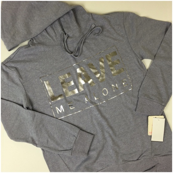 Sweatshirt Top Hoodie Grey Silver Metallic Lettering Pouch Pocket Lightweight - Picture 5 of 6