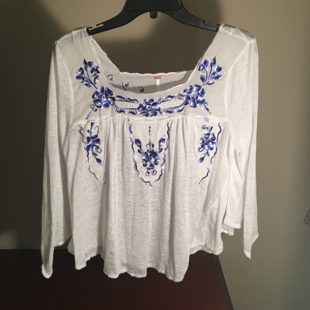 Flower embroidered free people top