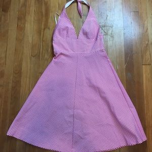 Trina Turk pinstripe halter flare dress