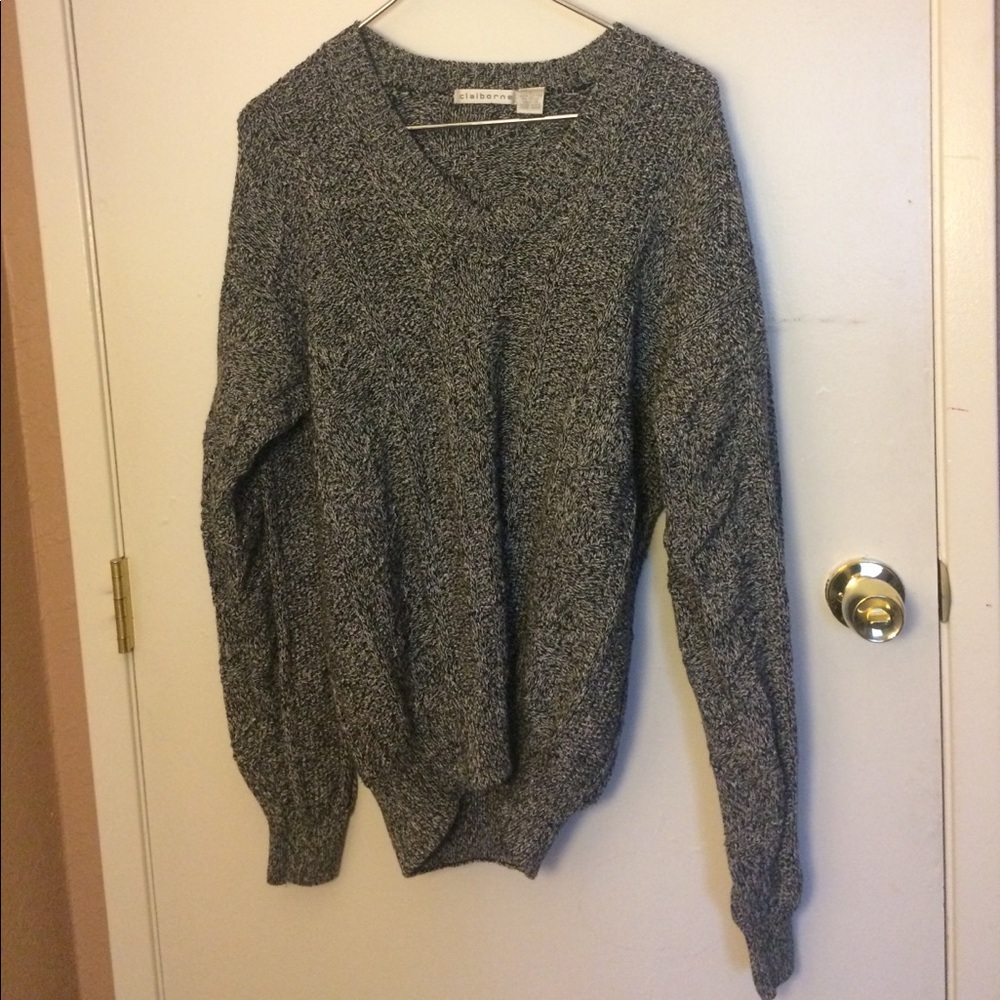 Grey oversized v-neck sweater
