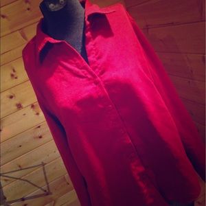 Red faux suede button down